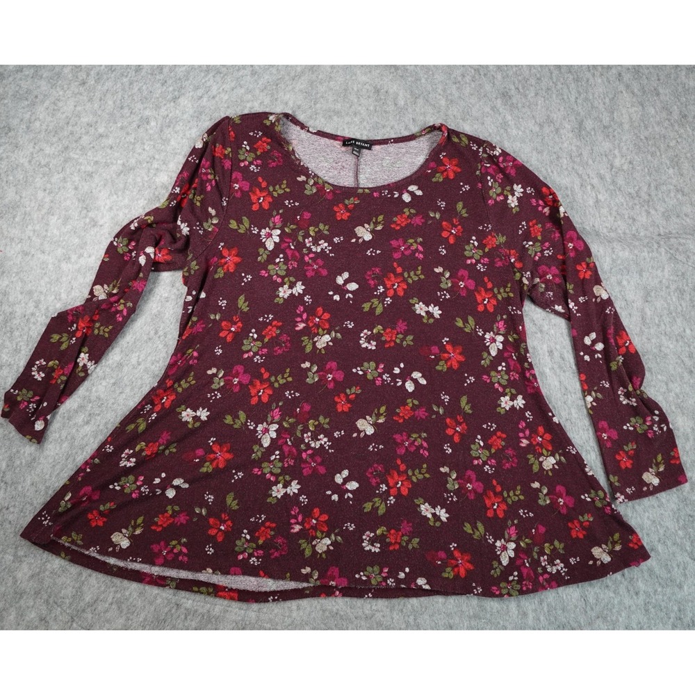 Lane Bryant Top Women 18/20 Burgundy Floral Long Sleeve Soft Tunic Soft Stretch